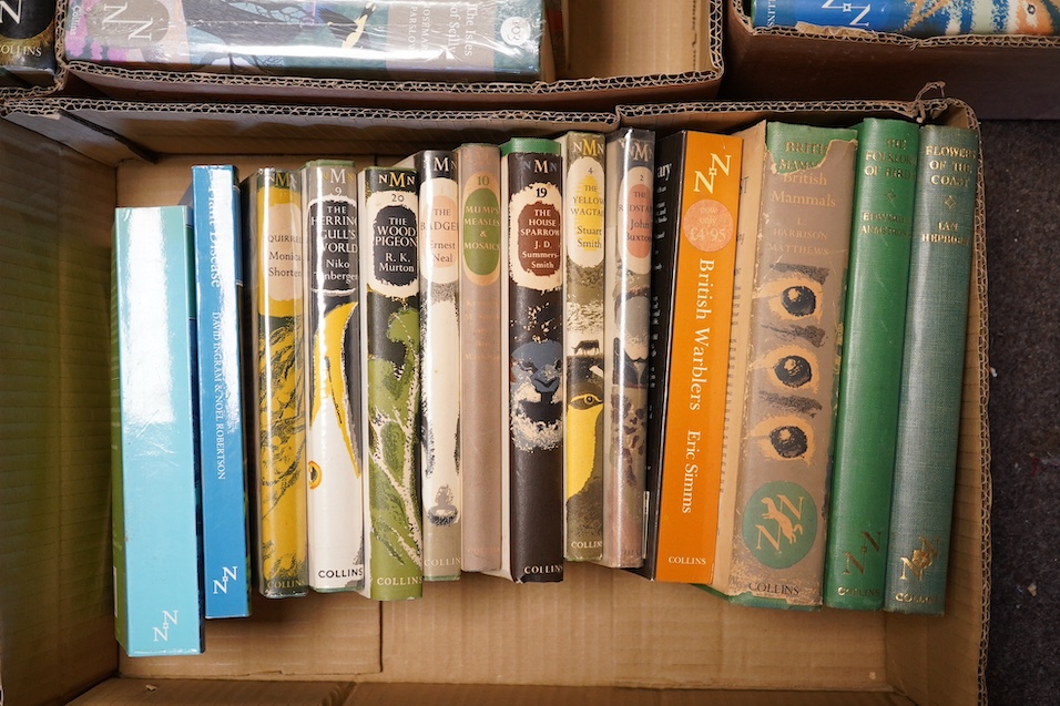 The New Naturalist series. 1-132, lacking 2, 9, 15, 20-21, 23-24, 41, 48, 54, 56, 64, 67, 69-71, 73-79, 82-85, 95 and 131, duplicates of numbers 6 and 111, (104).